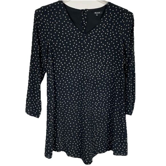 Madewell Dresses & Skirts - Madewell 100% Silk Swing Dress Size XS Black Star Print Holiday Party Career
